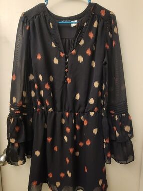 VENUS Black Blouse with Rust Accent